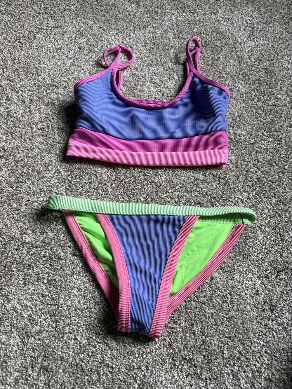 Beach Riot Ribbed Colorblock Bikini Set - Purple, Pink & Green
